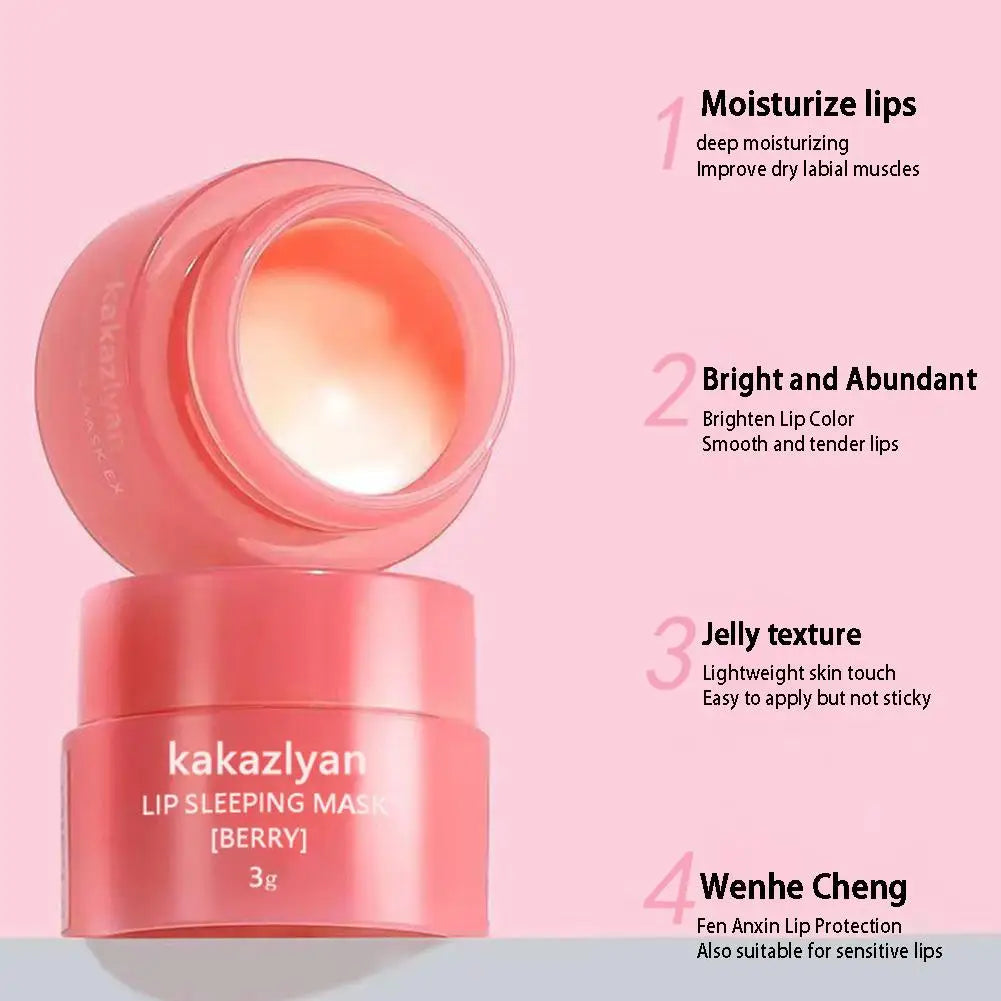 Blushimmer jelly lip balm with fruity fragrance, moisturizing formula, smooths lips, reduces lines, and prevents cracking.