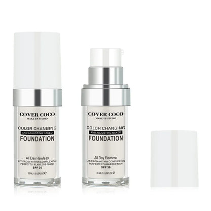 Blushimmer Cover Coco long-lasting liquid concealer and foundation in light, transparent skin tone with moisturizing finish.