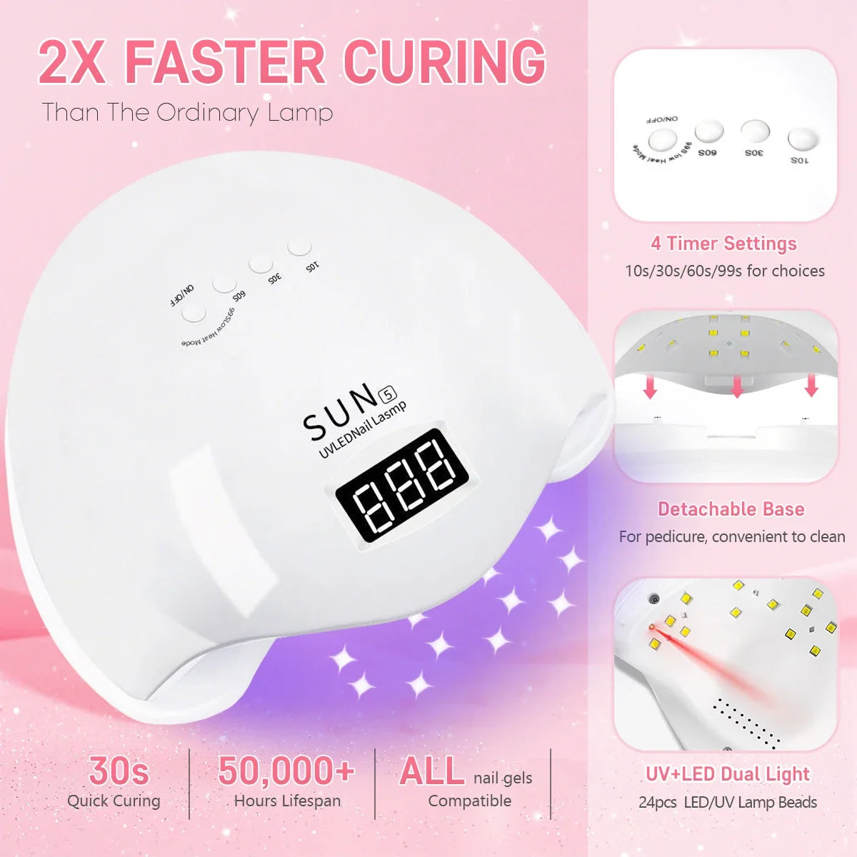 Blushimmer SUN5 UV LED Nail Lamp 48W with LCD display, automatic sensor, for curing gel nail polish in professional nail care.