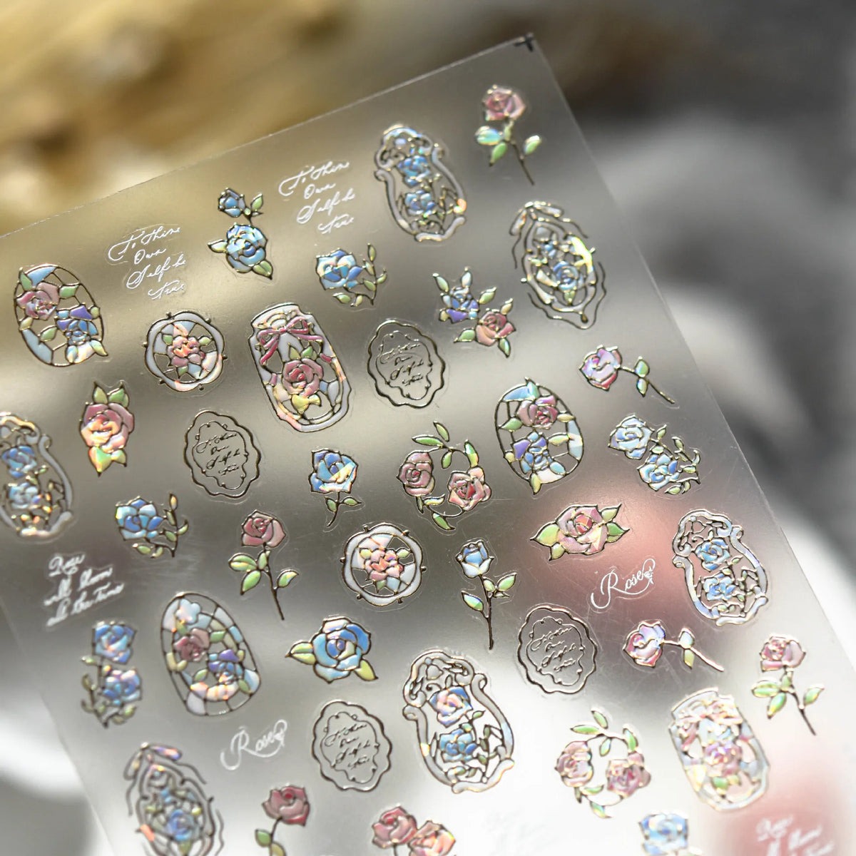 Blushimmer Dream Flower window shell nail art stickers with Japanese floral design, self-adhesive press-on nail decals for decoration
