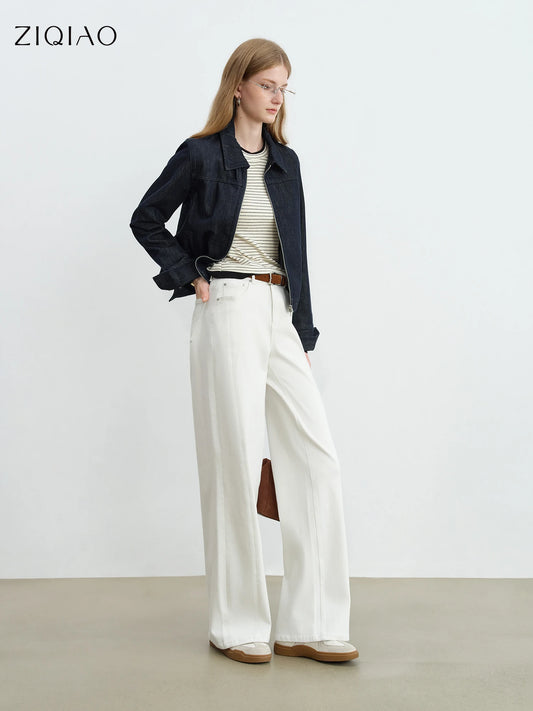 ZIQIAO Black straight wide-leg jeans women's 2025 new elastic mopping pants 25ZQ93013+25ZQ93085