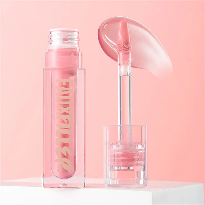 Blushimer Huda Beauty Blush Filter Soft Glow liquid blush and shiny lip gloss in cotton candy and bubblegum shades, close-up shot.