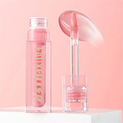 Blushimer Huda Beauty Blush Filter Soft Glow liquid blush and shiny lip gloss in cotton candy and bubblegum shades, close-up shot.