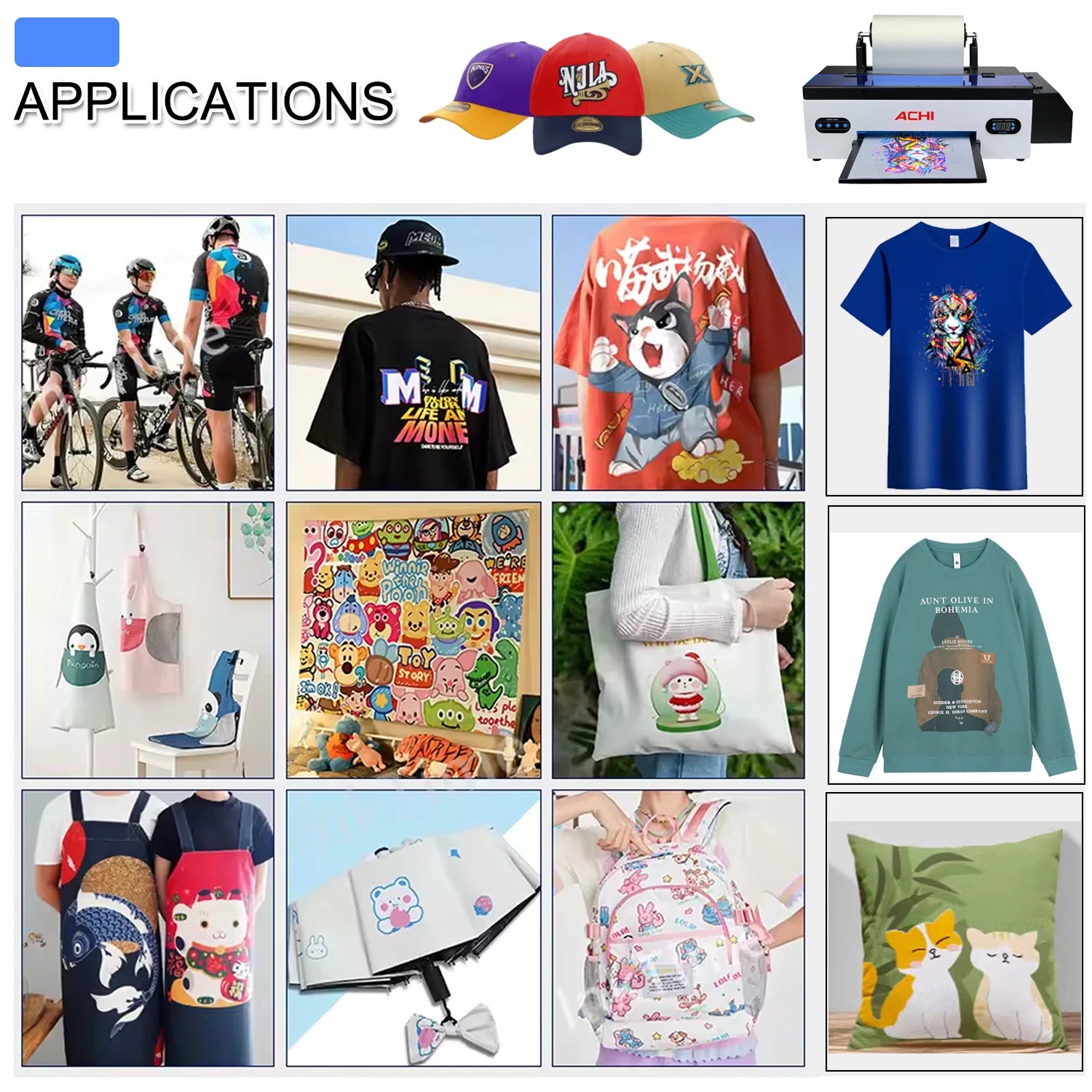 ACHI A3 DTF Printer R1390 A3 T-shirts Printier ROLL DTF Transfer Film Printer With DTF Oven For Fabric T-shirt Clothes EU STOCK