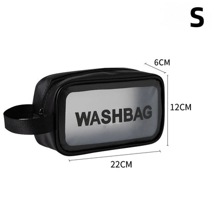 Transparent waterproof travel wash bag by Blushimmer, large capacity cosmetic organizer with multiple compartments for women.
