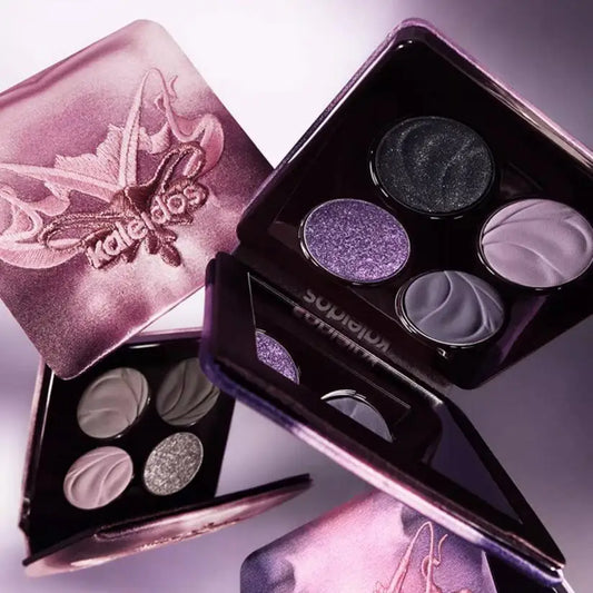 Blushimmer Kaleidos Glitter eyeshadow palette with four high-pigment shimmer and glitter eye shadow colors in a compact makeup set.