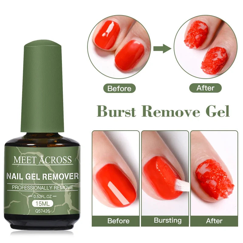 Blushimmer MEET ACROSS 15ml nail gel polish remover bottle for fast, clean UV soak off and semi-permanent nail art removal.