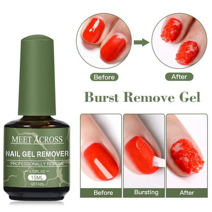 Blushimmer MEET ACROSS 15ml nail gel polish remover bottle for fast, clean UV soak off and semi-permanent nail art removal.