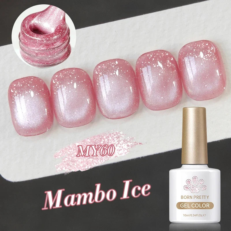 Born Pretty 10ml purple grape cat magnetic gel nail polish with whitening guava glass beads, showcasing vibrant color and textured finish.