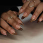 Blushimmer 3D bowknot pearl leopard French nude almond fake nails with press-on design and detachable false nail tips.