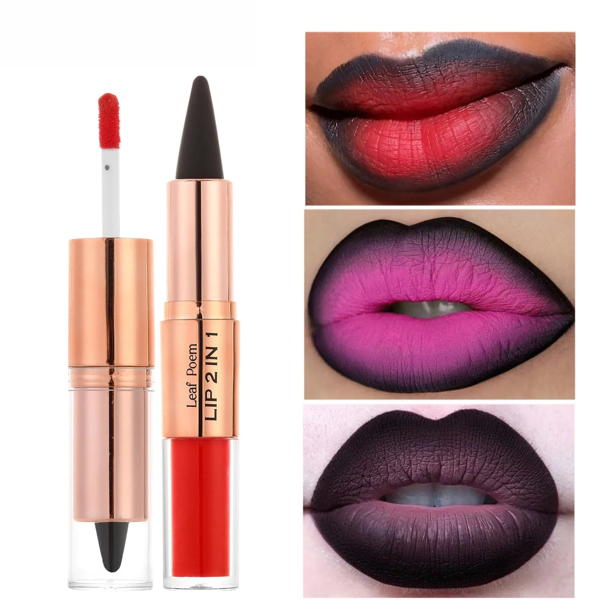 Sexy Red Black Lipstick Waterproof Lipliner Makeup Black Purple Rose Double Head Matte Lipgloss Tapered Lip Liner Contour Pencil