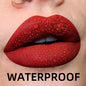 Blushimmer 19-color matte velvet waterproof liquid lip gloss featuring nude, red, and black lip shades with a glossy finish.