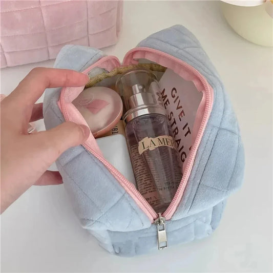 Large Blushimmer solid fur cosmetic storage bag with zipper, ideal for makeup, toiletries, and stationery organization.