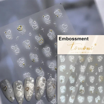 Colorful Cat's Eye 5D gradient European love heart gem nail art stickers by Blushimmer on a clear backing for manicure decoration.