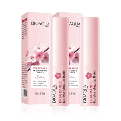Blushimmer BIOAQUA Sakura lipstick and cherry blossom moisturizing lip balm set with nourishing, brightening, hydrating lip care.