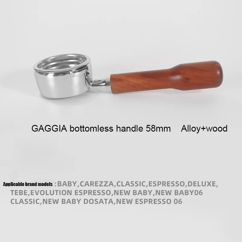 GAGGIA Bottomless Filter Holder 58mm Solid Wood Handle Portafilter Universal for Gaggia Classic Coffee Machine Barista Tools