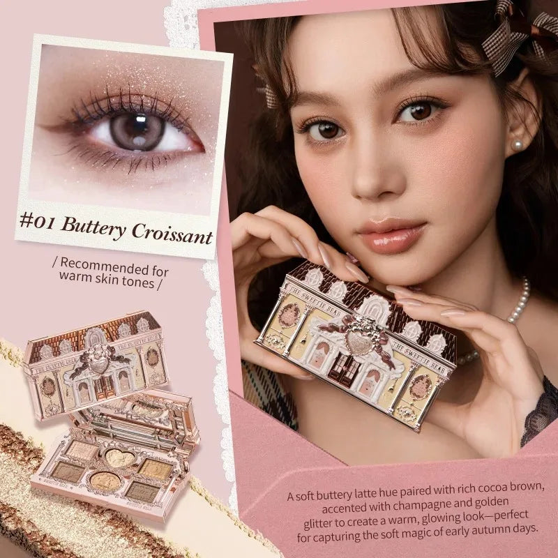 Blushimmer Flower Knows Sweetie Bear eyeshadow palette with 6 matte and shimmer color options featuring cute bear eye design.