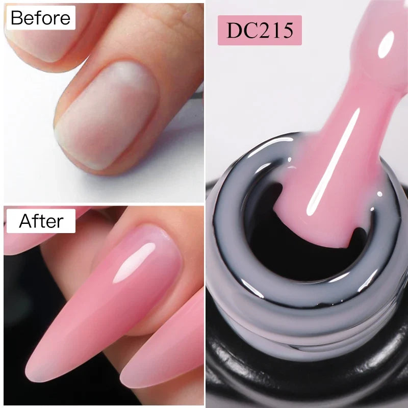 Blushimmer MTSSII 7ml quick extension gel in transparent nude pink and red for building and nail art on nails.