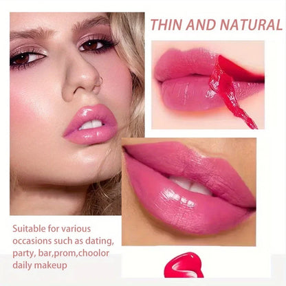 Blushimmer matte natural tinted peel-off lip gloss with waterproof, long-lasting formula and tear contour stain, shown in the image.
