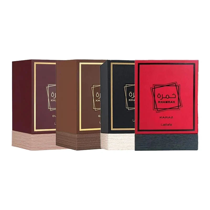 Blushimmer Lattafa Khamrah Vanilla Eau De Parfum bottle with warm spicy amber and cinnamon notes, 100ML long-lasting fragrance.