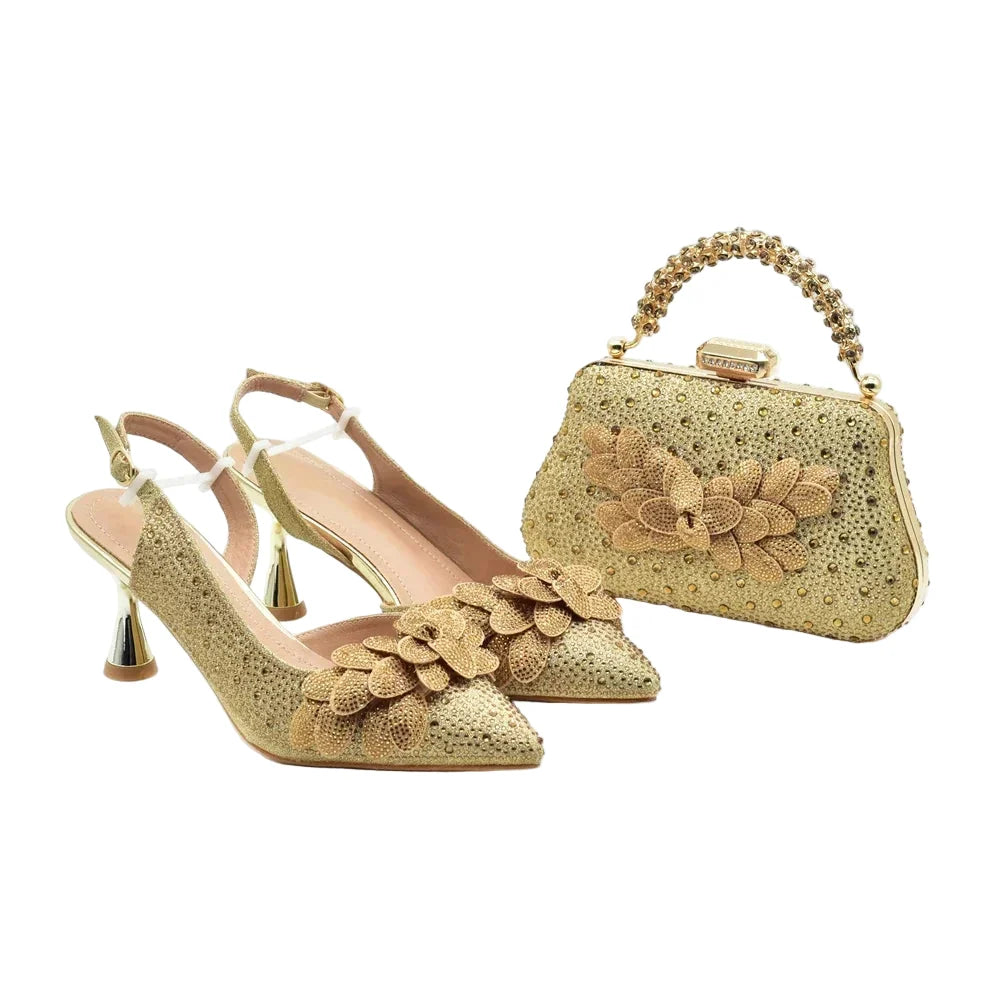 Elegant women's wedding pointed toe shoes and matching bag set by EdleessFashion, featuring luxurious design and intricate details.
