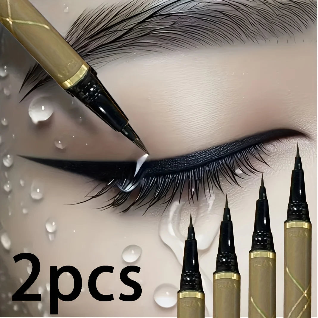 Black waterproof liquid eyeliner pen with a fine tip from Blushimmer, designed for long-lasting and precise eye makeup.