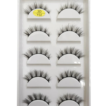 Set of 5 Blushimmer natural 3D mink false eyelashes with soft wispy, fluffy styles for makeup and beauty enhancement.