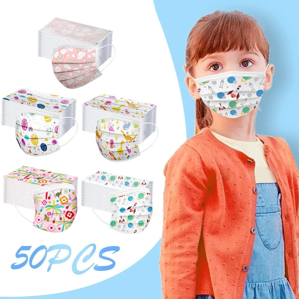 50pcs Cartoon Kids Disposable Mask 3 Layer Child Filter Hygiene Thicken Children's Face Mouth Mask Earloop mascarilla infantil