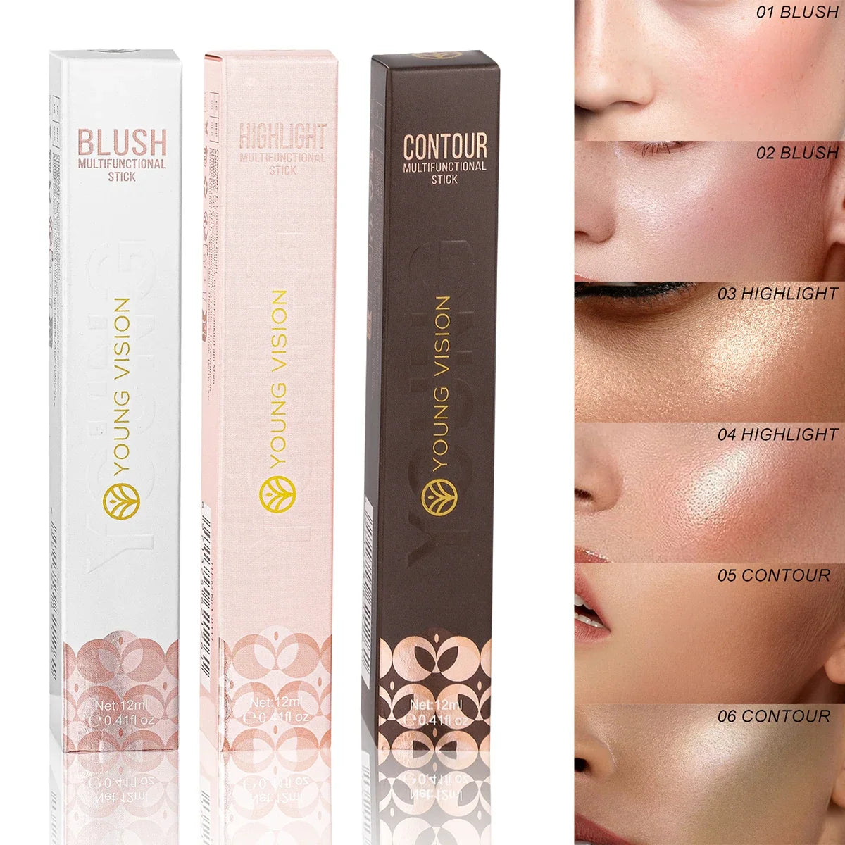 Blushimmer 6-color cushion cotton blush highlighter with skin-friendly, blendable, non-irritating formula in soft pink shades.