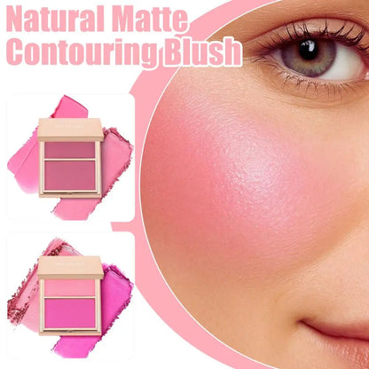 Blushimmer Contour Blush palette with natural matte dual-color cream powder for face sculpting and long-lasting natural makeup.