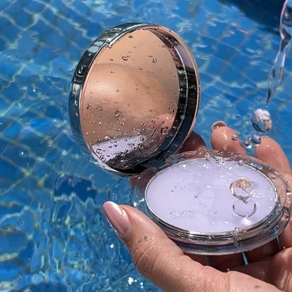 Blushimmer lavender pressed matte powder compact for oil control and full coverage face makeup, setting foundation smoothly.