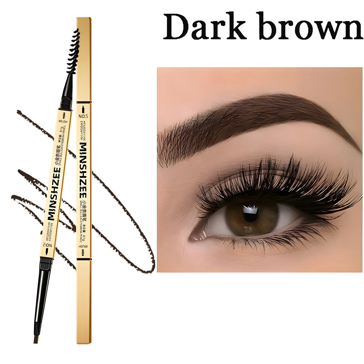 Brown waterproof matte eyebrow pencil with brush from Blushimmer, long-lasting and perfect for natural-looking brows.