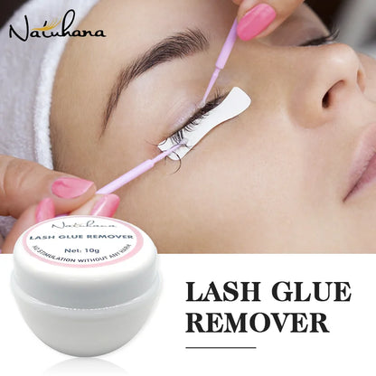 Blushimmer NATUHANA eyelash extension glue remover gel in a small jar, plant-based, non-irritating formula for lash adhesive removal