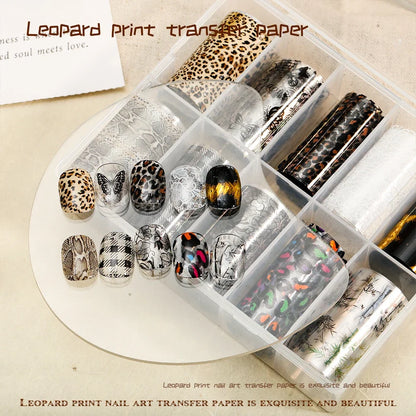 10 Rolls Water Soluble Leopard Print Transfer Paper Nail Transfer Foil Animal Printing Stickers Professional Nail Art Design