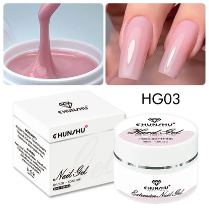 Blushimmer 30ML milky white hard gel for nail extensions, self-leveling builder and reinforcement gel for camouflage manicures.