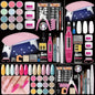 Blushimmer acrylic nail kit for beginners featuring acrylic set, UV light, nail drill, glitter powder, and decorative nail accessories.