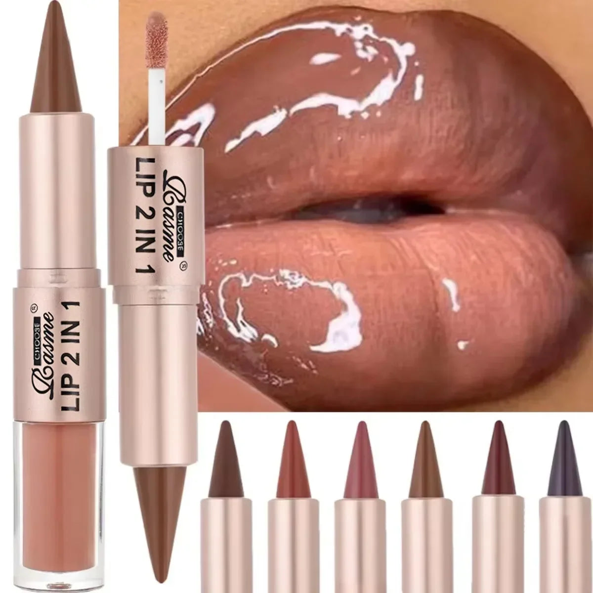 Blushimmer 2-in-1 lipstick and lip gloss with dual-end design, waterproof long-lasting lip liner and moisturizing glossy finish