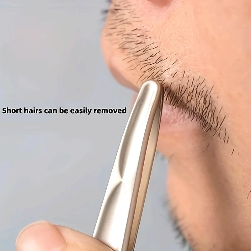 Blushimmer premium round head tweezers for eyebrow and facial hair removal, with seamless clips for short hair and precision beard trimming.