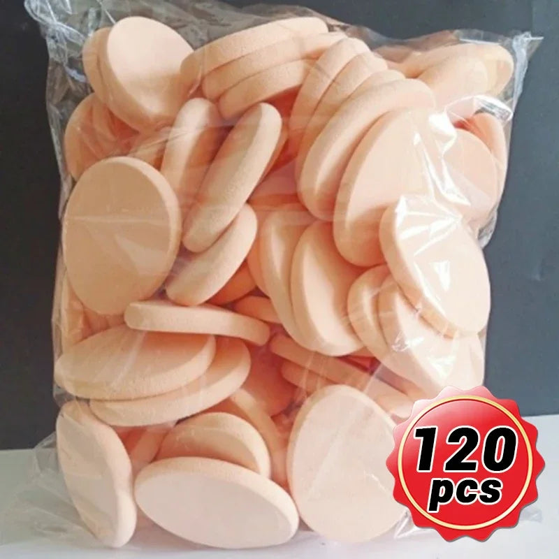 Set of 12-120 round sponge powder puffs by Blushimmer, suitable for wet or dry use with BB cream, foundation, and makeup applications.