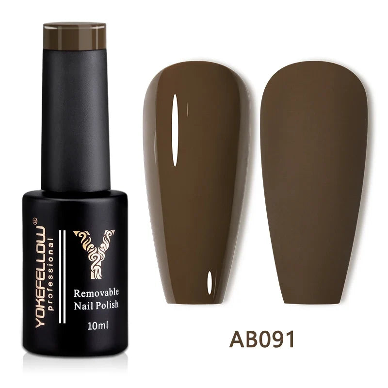 YOKEFELLOW 10ml translucent pink gel nail polish from Blushimmer, showing smooth, glossy finish in a transparent container.