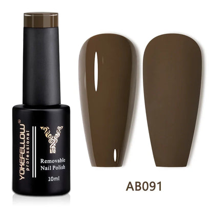 YOKEFELLOW 10ml translucent pink gel nail polish from Blushimmer, showing smooth, glossy finish in a transparent container.