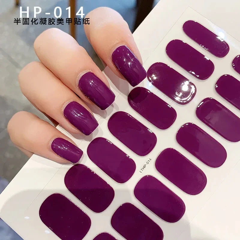 Blushimmer 16Tips glitter semi-cured gel UV sticker with 3D French gradient and shiny glitter powder for nail art, full cover decal.