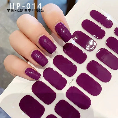 Blushimmer 16Tips glitter semi-cured gel UV sticker with 3D French gradient and shiny glitter powder for nail art, full cover decal.