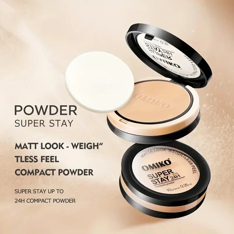 Blushimmer pressed waterproof powder compact with full coverage, available in three shades for long-lasting face makeup.