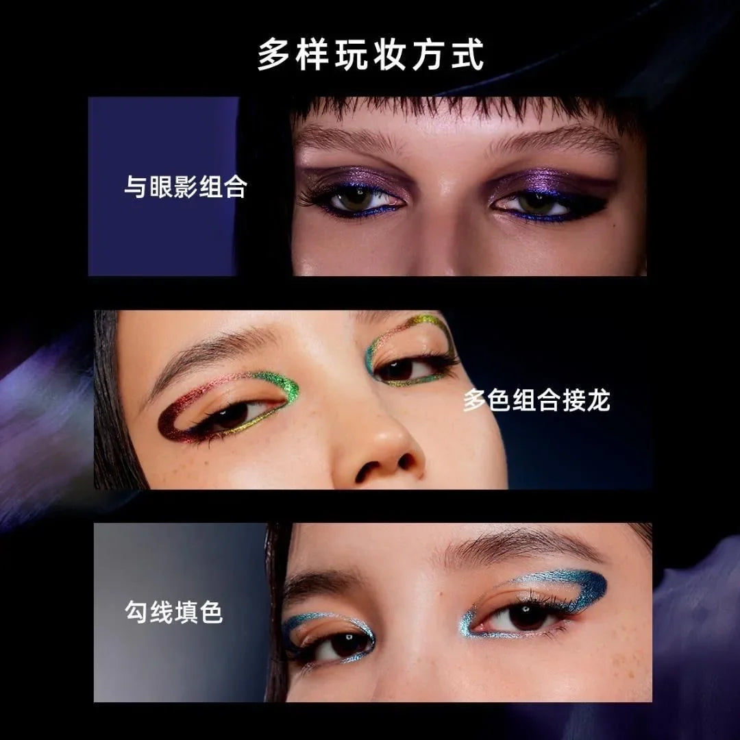 Kaleidos Eyeliner Gel Pencil by Blushimmer in chameleon color with glitter, waterproof, long-wear metallic eye makeup.