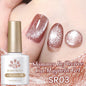 Silver shining reflective cat magnetic gel nail polish by Blushimmer with crystal glitter, UV and LED soak-off nail art varnish.