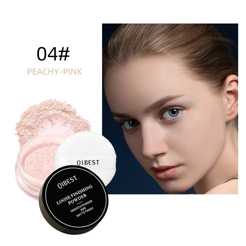 Blushimmer QIBEST loose powder compact with waterproof, oil-control matte finish, long-lasting, invisible pore-blurring face makeup.