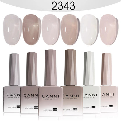 Blushimmer 6-piece 9ml CANNI nail gel polish kit with jade, nude, pink shades, HEMA free, perfect for French nail designs and natural look