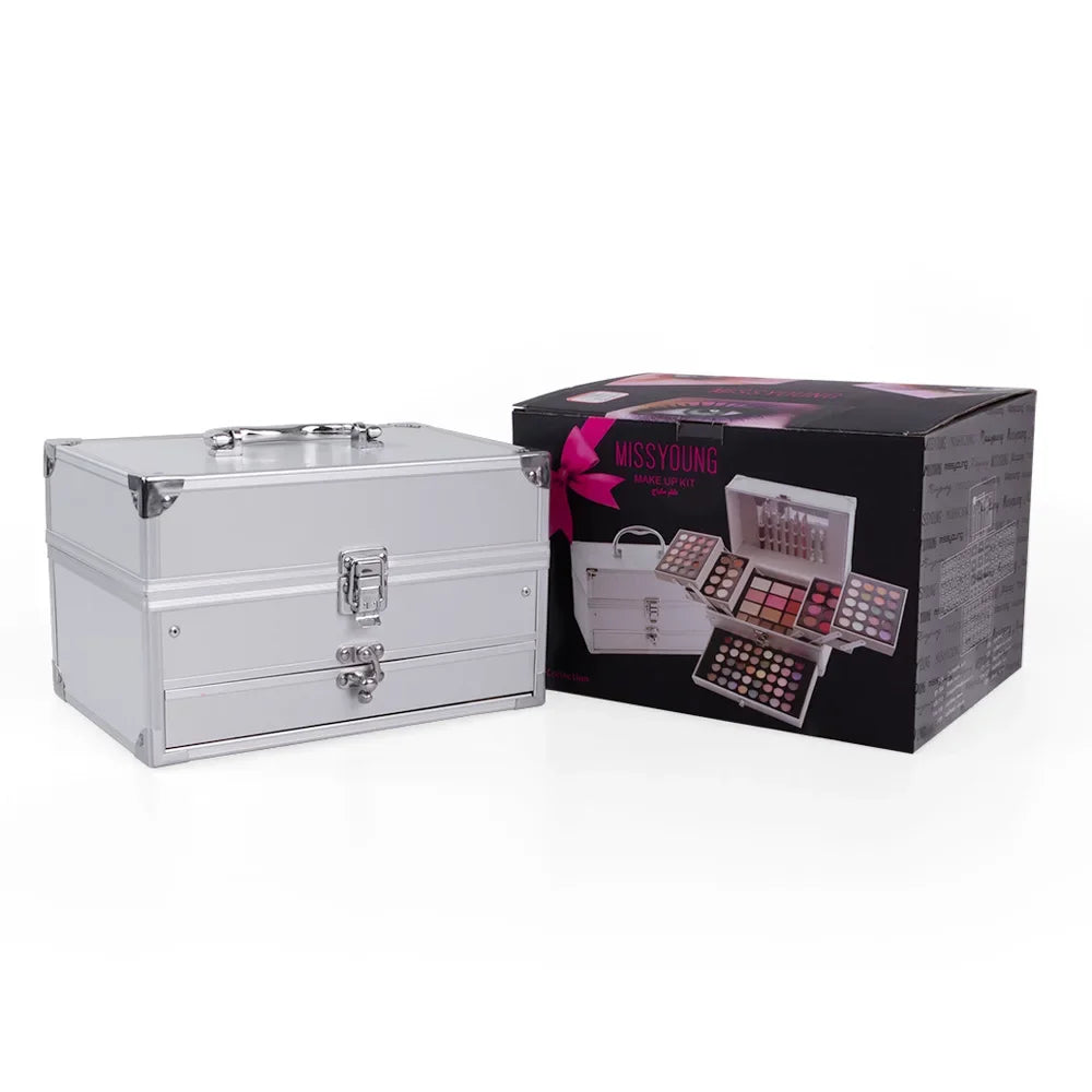 Blushimmer makeup gift set for women including face powder, eyeshadow palette, lipstick, highlighter, bronzer, and makeup brushes.