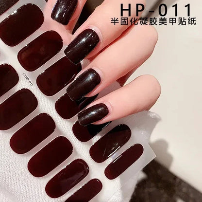 Blushimmer 16Tips Glitter Semi-Cured Gel UV Sticker featuring shiny 3D French gradient and full cover glitter decal for nails